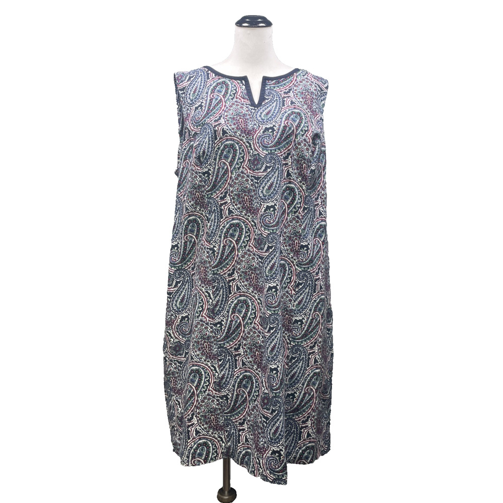Talbots Womens 22W Plus Navy Red Paisley Cotton Stretch Sheath Dress Sleeveless - Picture 1 of 8
